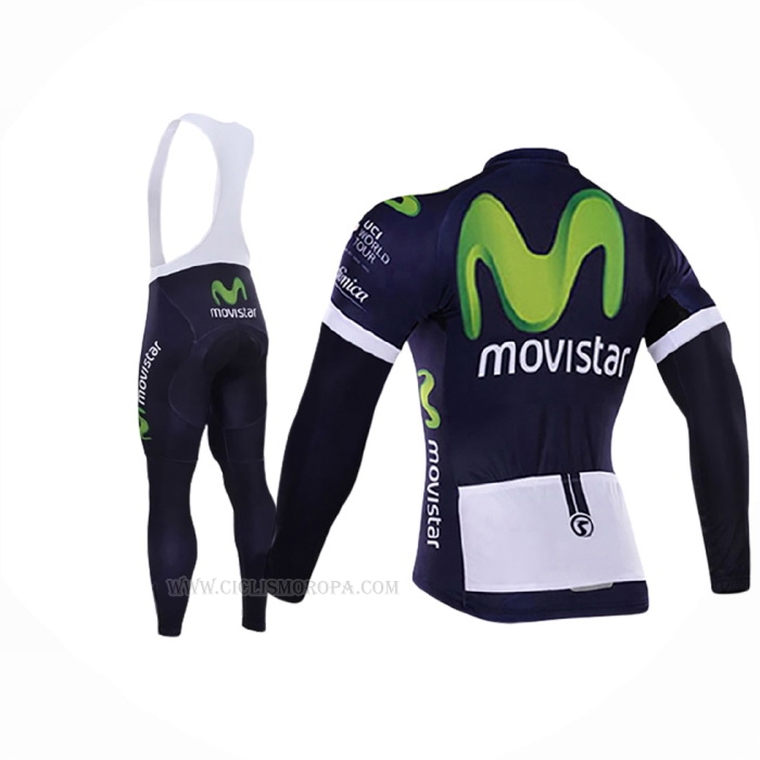 2016 Ropa Ciclismo Movistar Blanco Azul Mangas Largas y Culotte Lunga